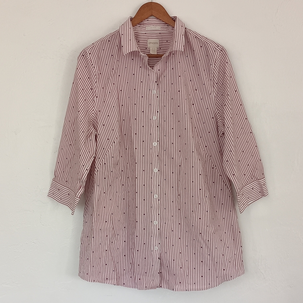 Chico's No Iron Cotton Striped Button-Up